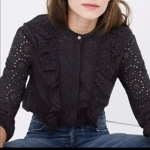 Madewell black lacy ruffle top